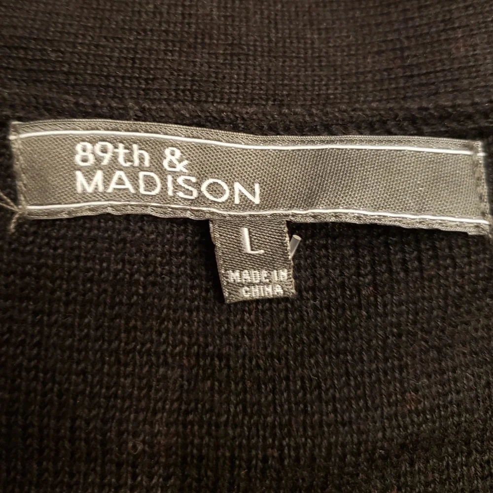 89th & Madison Black Knit Cable Wave Cardigan Sweater Size‎ L